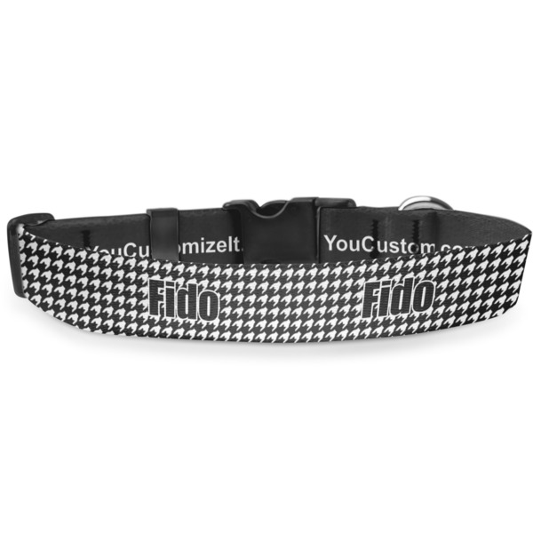 Custom Houndstooth w/Pink Accent Deluxe Dog Collar - Double Extra Large (20.5" to 35") (Personalized)