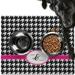 Houndstooth w/Pink Accent Dog Food Mat - Large w/ Couple's Names