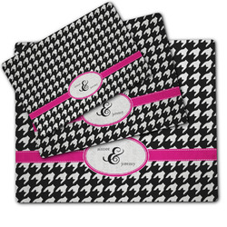 Houndstooth w/Pink Accent Dog Food Mat w/ Couple's Names