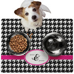 Houndstooth w/Pink Accent Dog Food Mat - Medium w/ Couple's Names