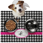 Houndstooth w/Pink Accent Dog Food Mat - Medium w/ Couple's Names