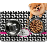Houndstooth w/Pink Accent Dog Food Mat - Small w/ Couple's Names