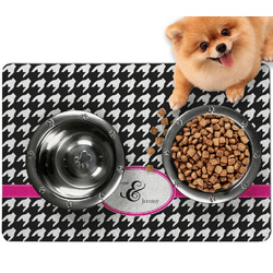 Houndstooth w/Pink Accent Dog Food Mat - Small w/ Couple's Names