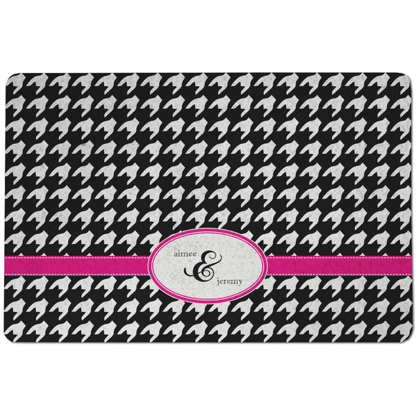 Custom Houndstooth w/Pink Accent Dog Food Mat w/ Couple's Names