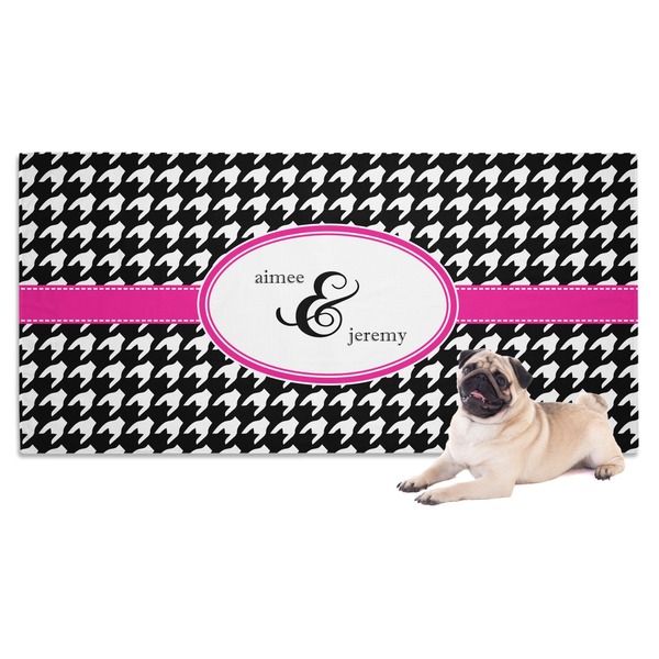 Custom Houndstooth w/Pink Accent Dog Towel (Personalized)
