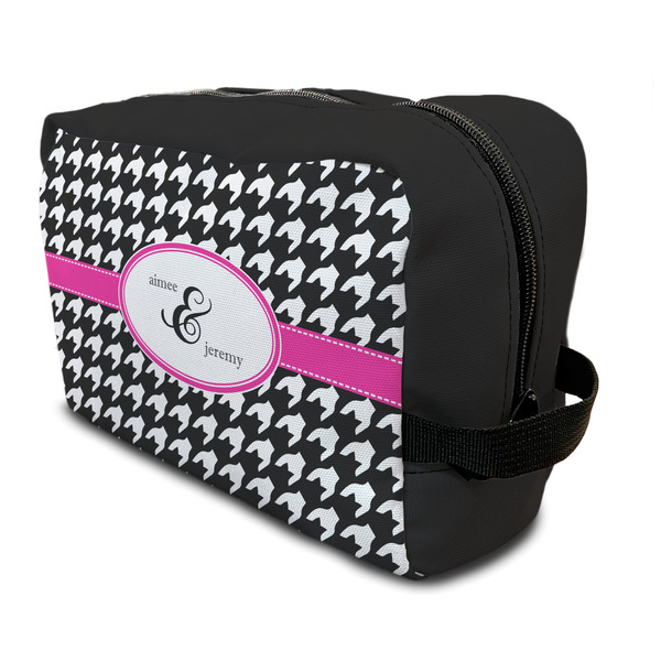Custom Houndstooth w/Pink Accent Toiletry Bag / Dopp Kit (Personalized)