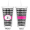 Houndstooth w/Pink Accent Double Wall Tumbler with Straw - Approval