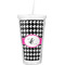 Houndstooth w/Pink Accent Double Wall Tumbler with Straw