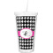 Houndstooth w/Pink Accent Double Wall Tumbler with Straw (Personalized)
