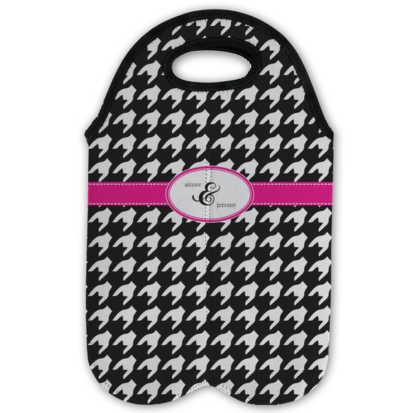 Houndstooth w/Pink Accent Double Wine Tote - Flat (new)