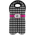 Houndstooth w/Pink Accent Wine Tote Bag (2 Bottles) (Personalized)