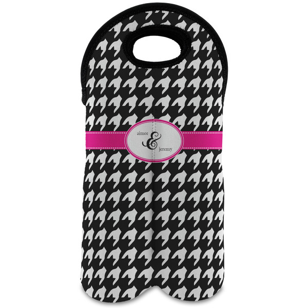 Custom Houndstooth w/Pink Accent Wine Tote Bag (2 Bottles) (Personalized)