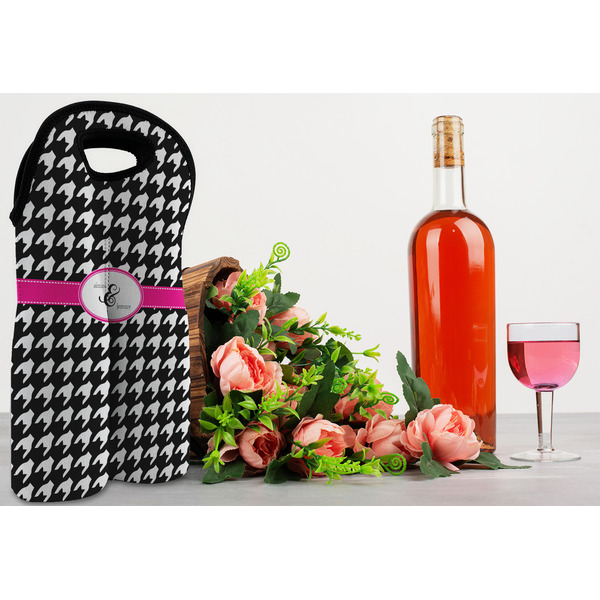 Houndstooth w/Pink Accent Double Wine Tote - LIFESTYLE (new)