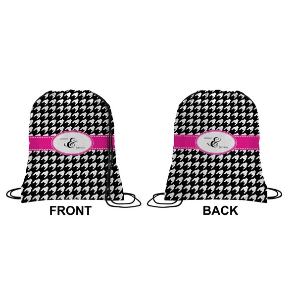 Houndstooth w/Pink Accent Drawstring Backpack Front & Back Small