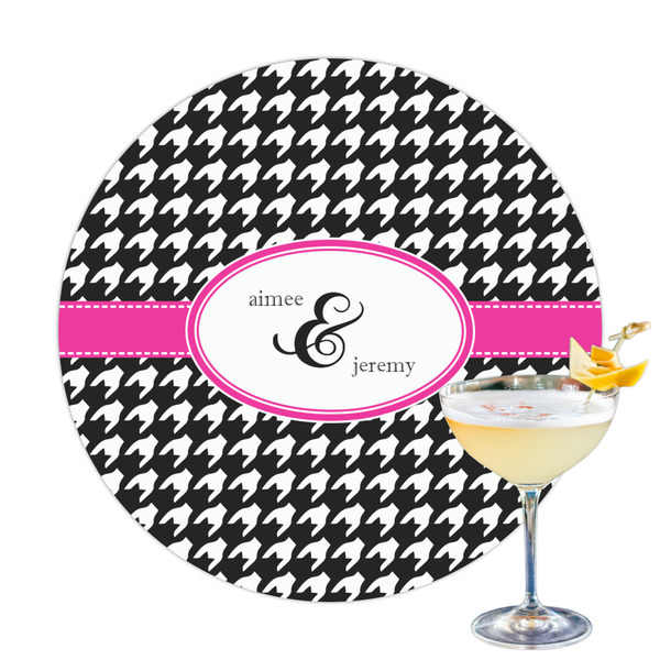 Custom Houndstooth w/Pink Accent Printed Drink Topper - 3.25" (Personalized)
