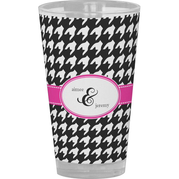 Custom Houndstooth w/Pink Accent Pint Glass - Full Color (Personalized)