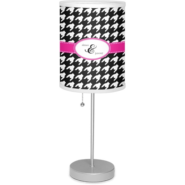 Custom Houndstooth w/Pink Accent 7" Drum Lamp with Shade Linen (Personalized)