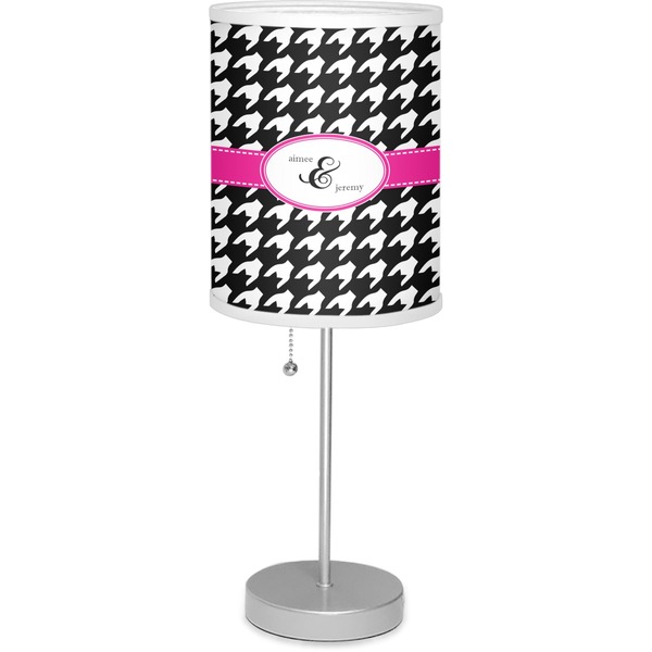 Custom Houndstooth w/Pink Accent Lamp with Drum Shade (Personalized)