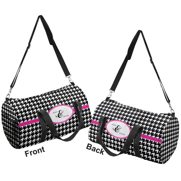 Houndstooth w/Pink Accent Duffle bag large front and back sides