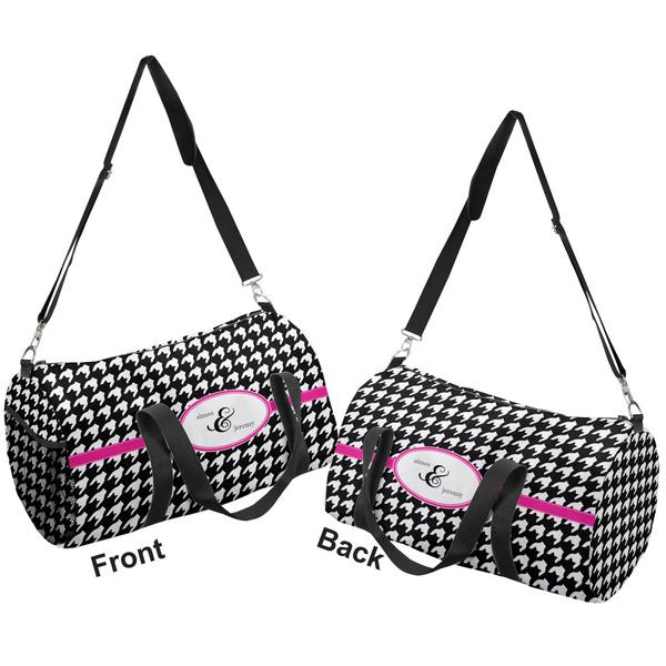 Houndstooth w/Pink Accent Duffle bag small front and back sides