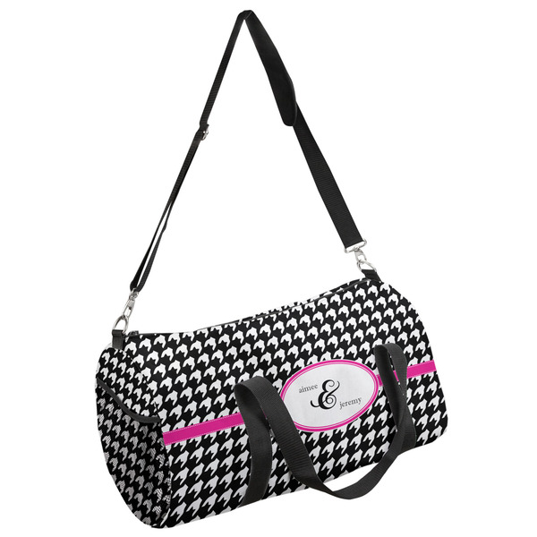 Custom Houndstooth w/Pink Accent Duffel Bag (Personalized)