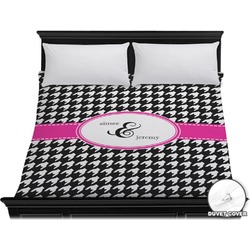 Houndstooth w/Pink Accent Duvet Cover - King (Personalized)