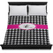 Houndstooth w/Pink Accent Duvet Cover - Queen - On Bed - No Prop