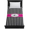 Houndstooth w/Pink Accent Duvet Cover - Twin - On Bed - No Prop