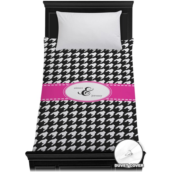 Custom Houndstooth w/Pink Accent Duvet Cover - Twin (Personalized)
