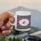 Houndstooth w/Pink Accent Espresso Cup - 3oz LIFESTYLE (new hand)