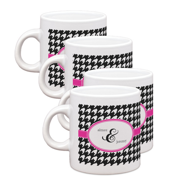 Custom Houndstooth w/Pink Accent Single Shot Espresso Cups - Set of 4 (Personalized)