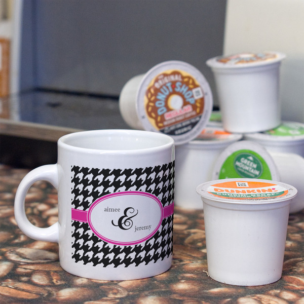 Houndstooth w/Pink Accent Espresso Cup - Single Lifestyle
