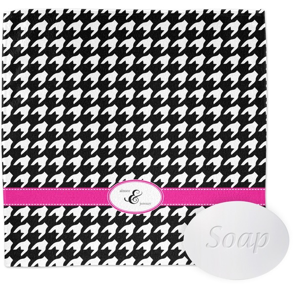 Custom Houndstooth w/Pink Accent Washcloth (Personalized)