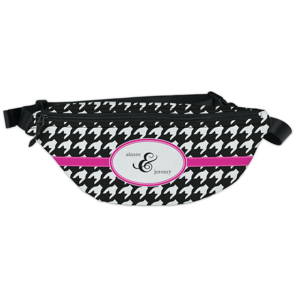 Custom Houndstooth w/Pink Accent Fanny Pack - Classic Style (Personalized)