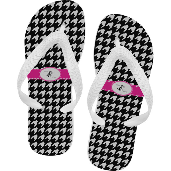 Custom Houndstooth w/Pink Accent Flip Flops - Medium (Personalized)