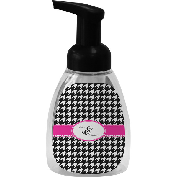 Custom Houndstooth w/Pink Accent Foam Soap Bottle - Black (Personalized)