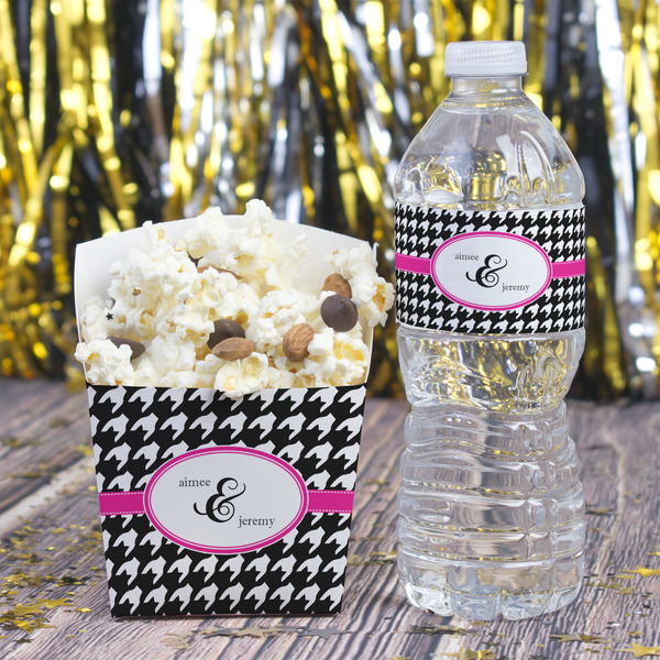 Houndstooth w/Pink Accent French Fry Favor Box - w/ Water Bottle