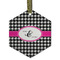 Houndstooth w/Pink Accent Frosted Glass Ornament - Hexagon