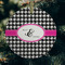 Houndstooth w/Pink Accent Frosted Glass Ornament - Round (Lifestyle)