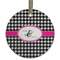 Houndstooth w/Pink Accent Frosted Glass Ornament - Round