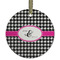 Houndstooth w/Pink Accent Flat Glass Ornament - Round w/ Couple's Names