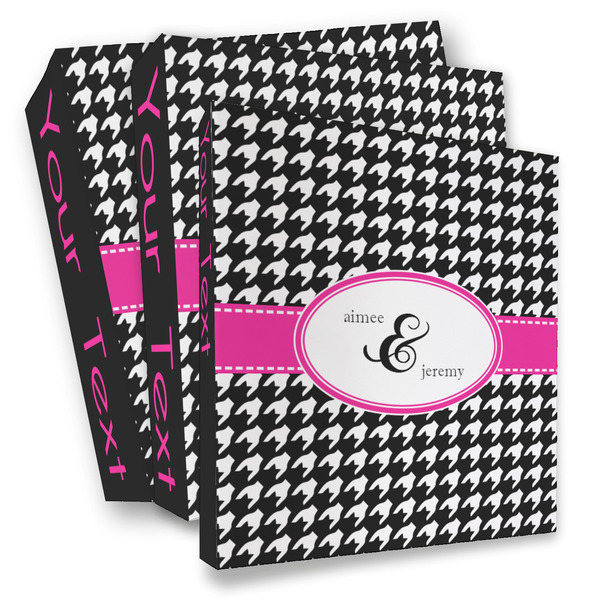 Custom Houndstooth w/Pink Accent 3 Ring Binder - Full Wrap (Personalized)