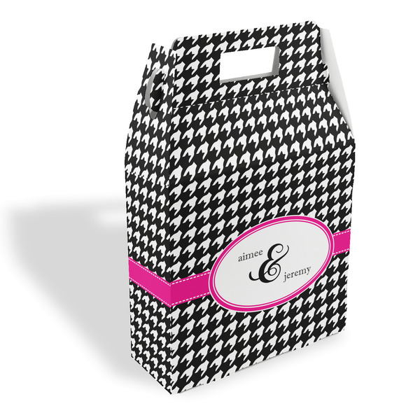 Custom Houndstooth w/Pink Accent Gable Favor Box (Personalized)