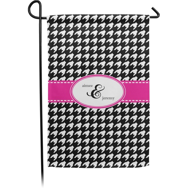 Custom Houndstooth w/Pink Accent Small Garden Flag - Double Sided w/ Couple's Names