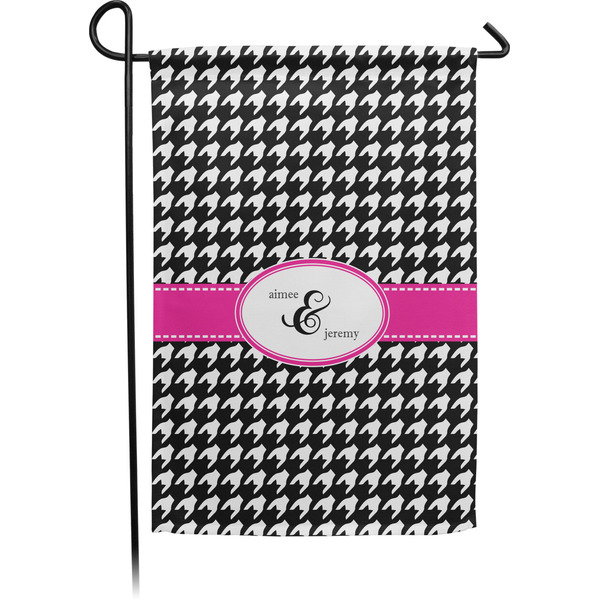 Custom Houndstooth w/Pink Accent Garden Flag (Personalized)