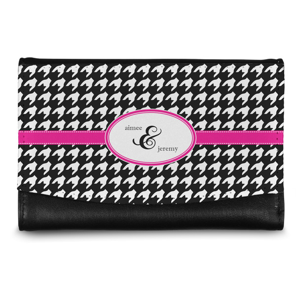 Custom Houndstooth w/Pink Accent Genuine Leather Women's Wallet - Small (Personalized)