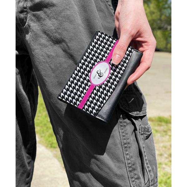 Houndstooth w/Pink Accent Genuine Leather Womens Wallet - In Context