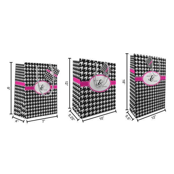 Houndstooth w/Pink Accent Gift Bags - All Sizes - Dimensions