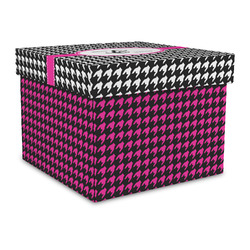 Houndstooth w/Pink Accent Gift Box with Lid - Canvas Wrapped - Large (Personalized)