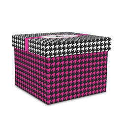 Houndstooth w/Pink Accent Gift Box with Lid - Canvas Wrapped - Medium (Personalized)